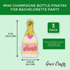 Mini Champagne Bottle Pinatas for Bachelorette Party (8 x 3.25 in, Pink with Gold Foil, 3 Pack)
