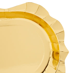 24 Pack Metallic Gold Foil Paper Serving Trays with Scalloped Edge (13 x 9 in)