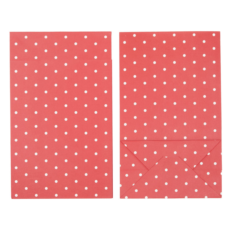 36-Pack Small Red Party Favor Bags, 5.5x3.2x9-Inch Paper Goodie Bags with Stickers for Birthday Party Supplies (6 Designs)