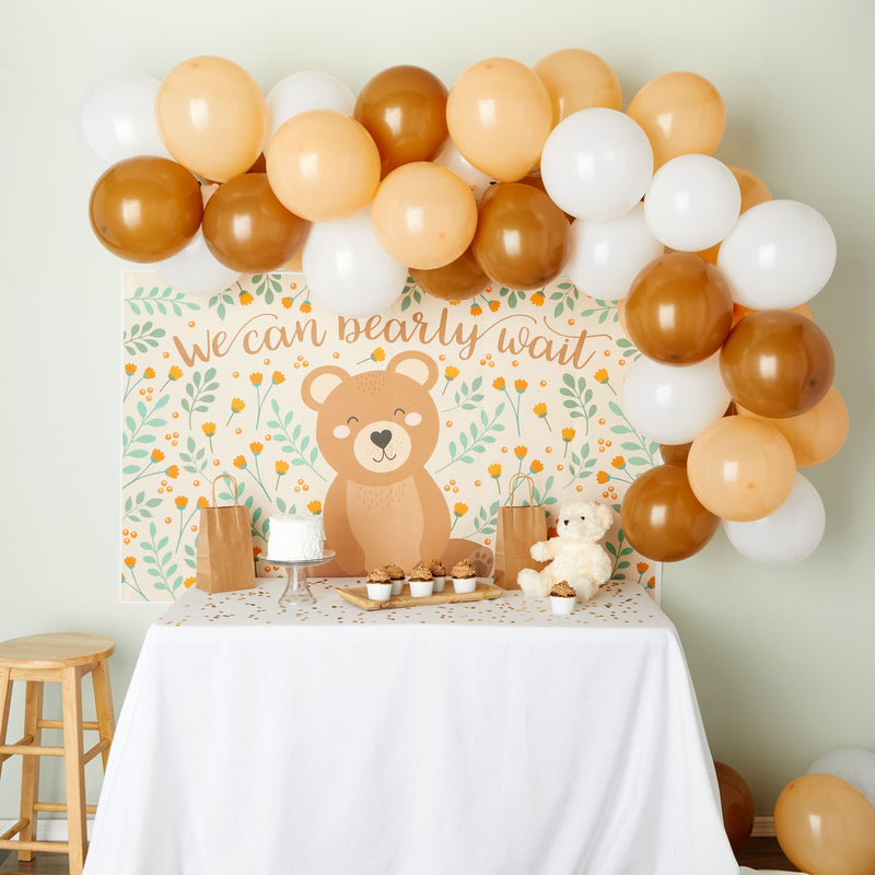 Teddy Bear Baby Shower Decorations, We Can Bearly Wait 48-Piece Garland Arch + 5x3 Photo Booth Backdrop for Party Supplies