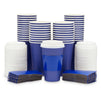 16 oz Disposable Coffee Cups with Lids and Sleeves for Hot To Go Drinks (Blue, Set of 48)