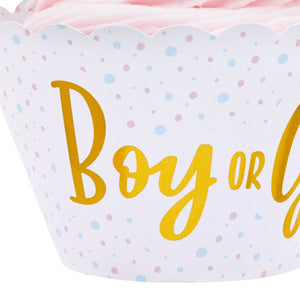 48 Pack Girl or Boy Cupcake Wrappers and 48 Toppers, Gender Reveal Party Supplies
