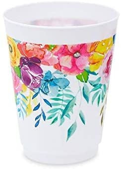 Floral Tumbler Cups, Birthday Party Supplies, Decorations (16 oz, 16 Pack)