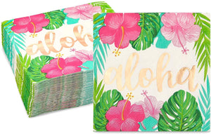 Aloha Hawaiian Paper Napkins for Luau Birthday Party (5 x 5 In, 50 Pack)