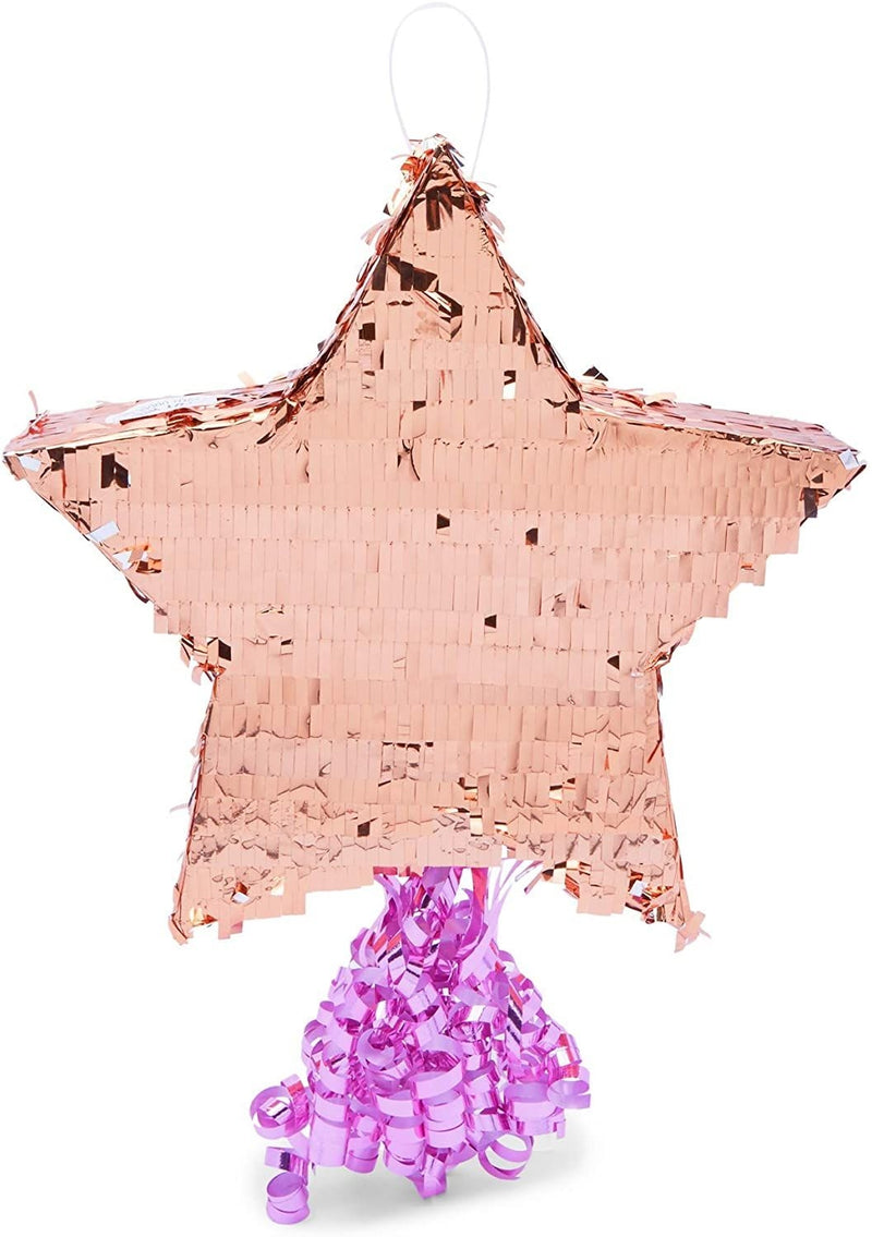 Small Rose Gold Star Pull String Pinata for Birthday Girl Baby Shower Party Decorations, 13 x 13 in.