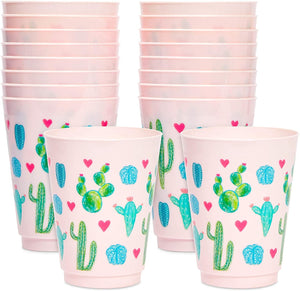 16 oz Plastic Cactus Tumbler Cups, Fiesta Party Supplies (Pink, 16 Pack)