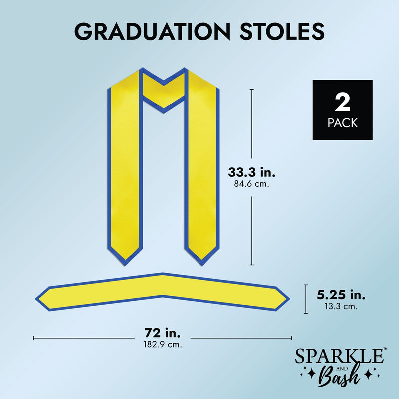 Honors Graduation Stoles for 2023 Graduates, Gold and Blue Sash (72 In, 2 Pack)