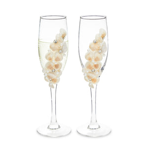 4 Piece Cake Knife and Server Set with Seashell Champagne Glasses for Beach Wedding Decorations