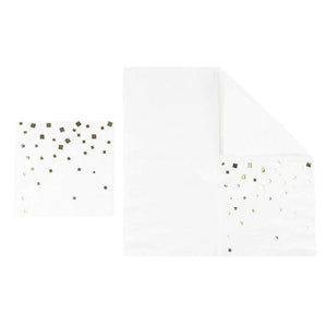 Gold Foil and White Party Pack (24 Guests) Plates, Napkins, Cups, Forks, Spoons, Knives