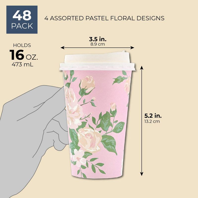 48 Pack Vintage Floral Paper Insulated Coffee Cups with Lids, 4 Design –  Sparkle and Bash