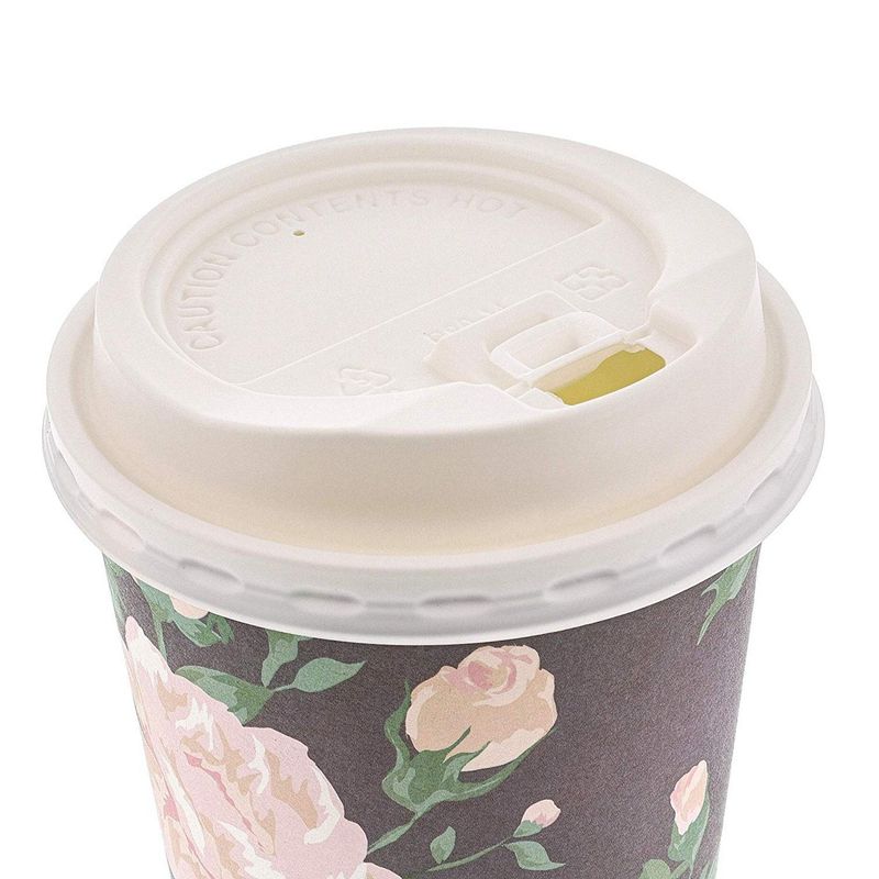 Blue Panda 48 Pack Disposable 16oz Coffee Cups With Lids, Floral