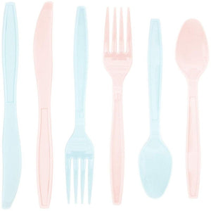 Sparkle and Bash Plastic Party Cutlery for Gender Reveal (96 Count), Light Pink and Blue