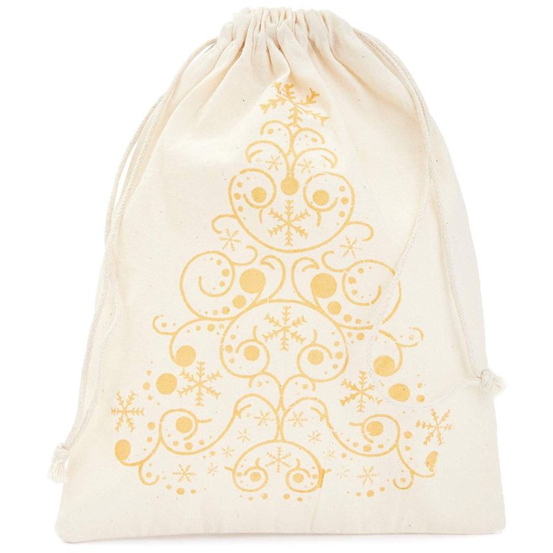 Christmas Tree Canvas Drawstring Bags for Holiday Party Favors (6 x 7.5 In, 12 Pack)