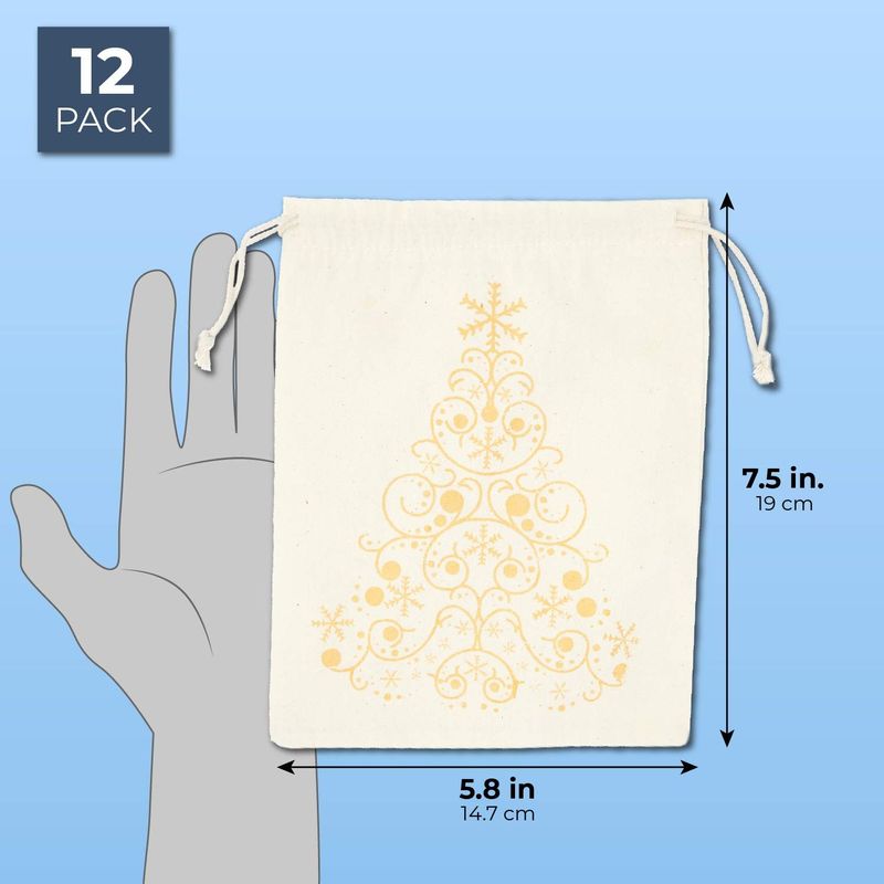 Christmas Tree Canvas Drawstring Bags for Holiday Party Favors (6 x 7.5 In, 12 Pack)