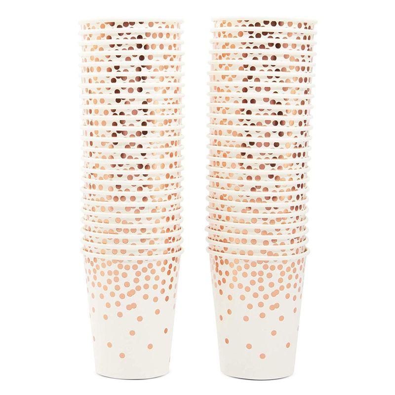 Sparkle and Bash Party Paper Cups with Rose Gold Confetti Foil – Pack of 50, 9 oz