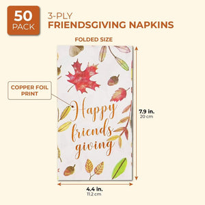 White Thanksgiving Paper Napkins for Friendsgiving Party (7.9 x 4.4 In, 50 Pack)