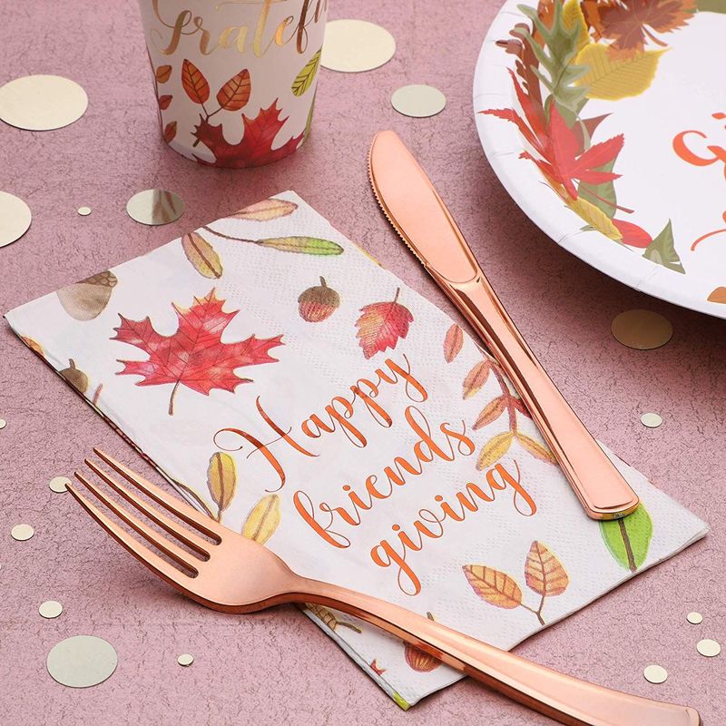 White Thanksgiving Paper Napkins for Friendsgiving Party (7.9 x 4.4 In, 50 Pack)