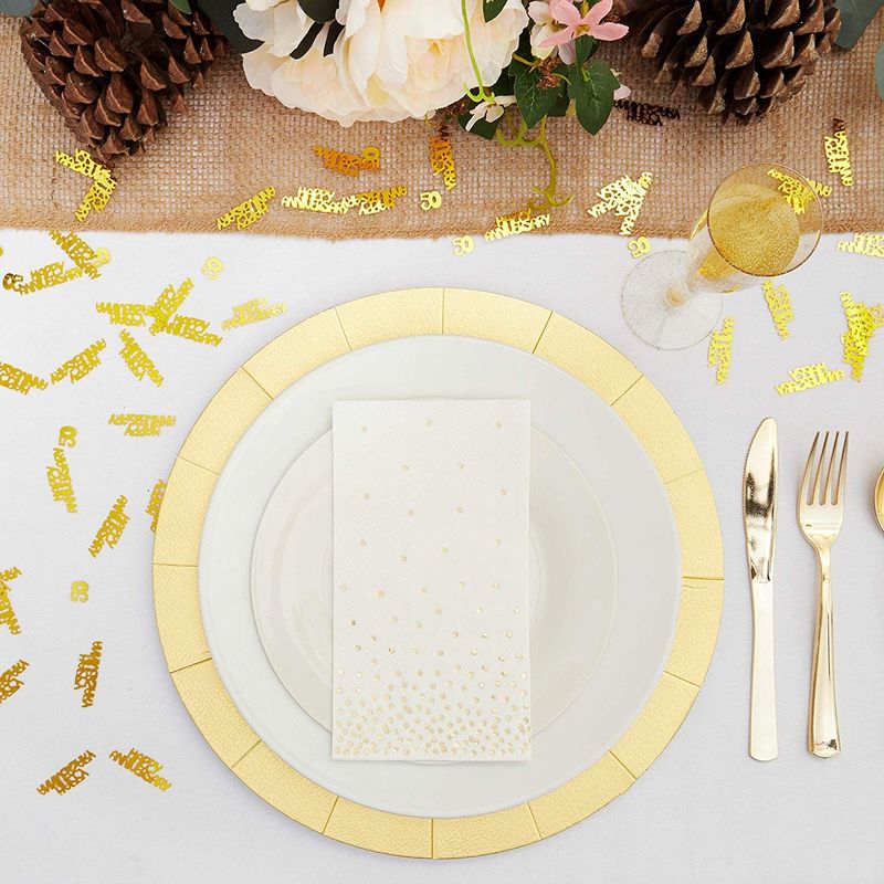 Gold Foil Polka Dot Confetti Paper Napkins for Party (4 x 8 Inches, 50 Pack)