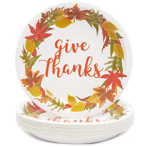 Thanksgiving Give Thanks Party Pack, Paper Plates, Plastic Cutlery, Cups, and Napkins (Serves 24, 144 Pieces)