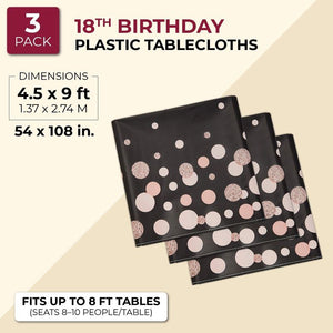 Sparkle and Bash 18th Birthday Plastic Table Covers (3 Pack) 54 x 108 Inches