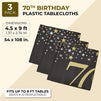 Sparkle and Bash 70th Birthday Plastic Table Covers, 3 Pack, 54 x 108 Inches
