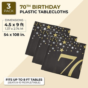Sparkle and Bash 70th Birthday Plastic Table Covers, 3 Pack, 54 x 108 Inches
