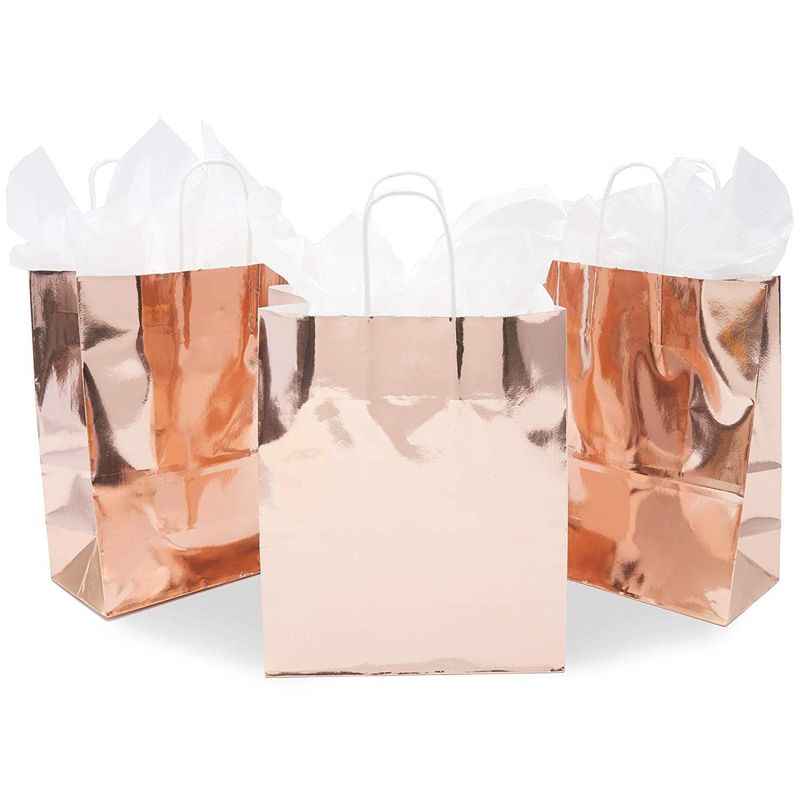 Sparkle and Bash 20 Pack Medium Reusable Tote Bags with Handles, Rose Gold  Grocery Shopping Bags, 10 x 8 In