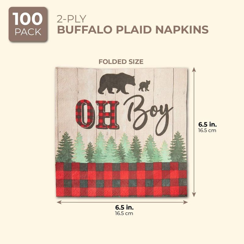 Sparkle and Bash Baby Shower Buffalo Plaid Napkins for Boy, 6.5 Inches