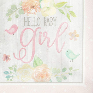 Hello Baby Girl Paper Napkins for Baby Shower Party (6.5 x 6.5 In, 100 Pack)