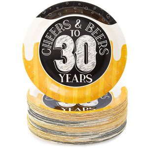 Sparkle and Bash Cheers & Beers to 30 Years Birthday Plates, 80 Pack, 9 in