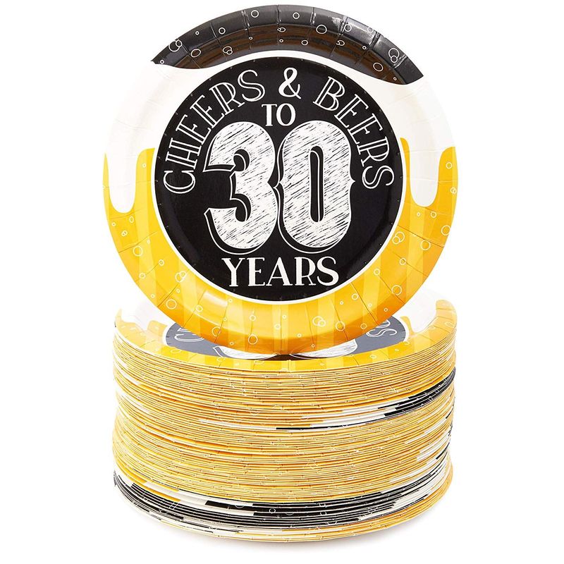Cheers & Beers to 30 Years Paper Plates for 30th Birthday Party (7 In, 80 Pack)