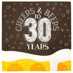 Cheers & Beers Paper Napkins for 30th Birthday Party (6.5 x 6.5 In, 100 Pack)