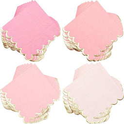 Scalloped Pink and Gold Foil Paper Napkins for Bridal Shower (5 x 5 In, 100 Pack)