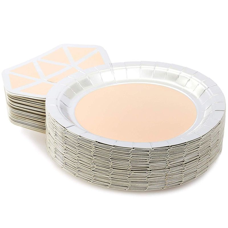 Diamond Ring Party Plates for Bridal Showers and Engagements (48 Pack)