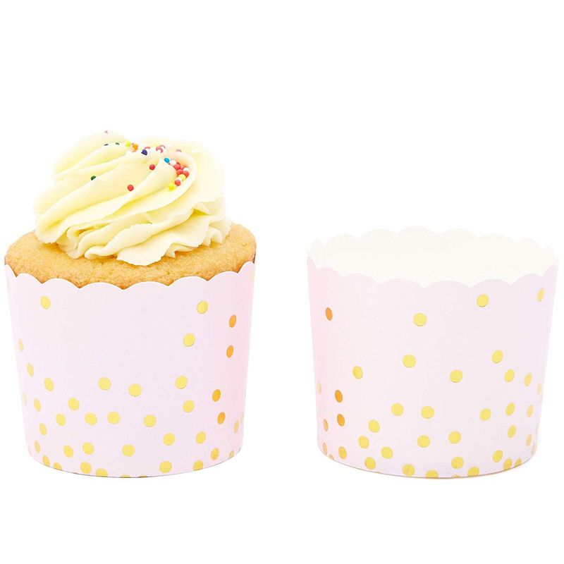 50-Pack Muffin Liners - Pink and Gold Foil Polka Dots Cupcake Wrappers –  Sparkle and Bash