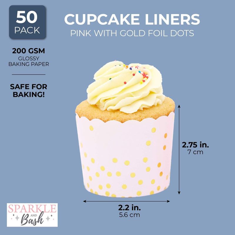 50-Pack Muffin Liners - Pink and Gold Foil Polka Dots Cupcake