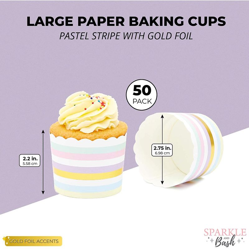 Sparkle and Bash 50-Pack Pastel Cupcake Liners - Large Paper Baking Cups  for Birthdays, Home Baking, Bake Sales, Bridal Showers (2.2 In)