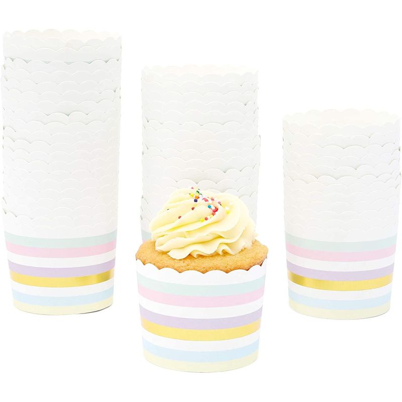 50-Pack Muffin Liners - Pastel and Gold Foil Striped Cupcake
