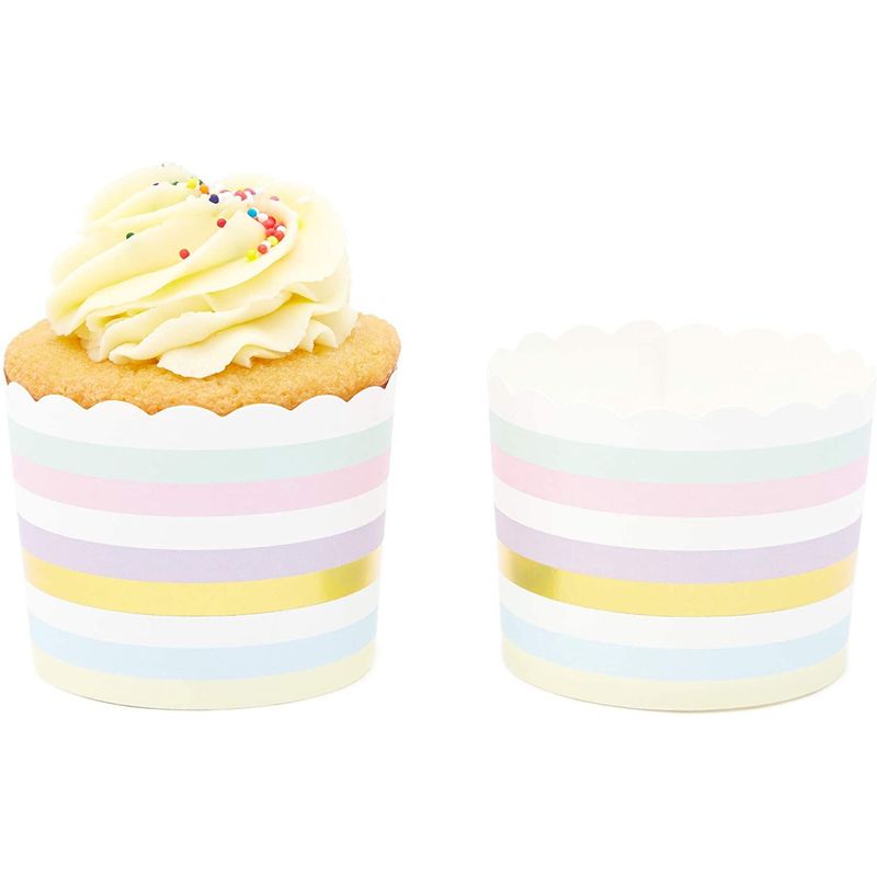 50-Pack Muffin Liners - Pastel and Gold Foil Striped Cupcake