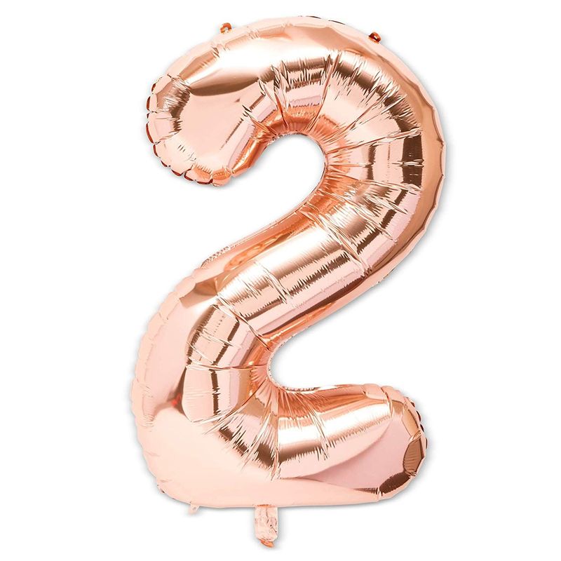 Sparkle and Bash Jumbo Number 2 Balloons, Rose Gold Foil (2 Pack) 40 Inches
