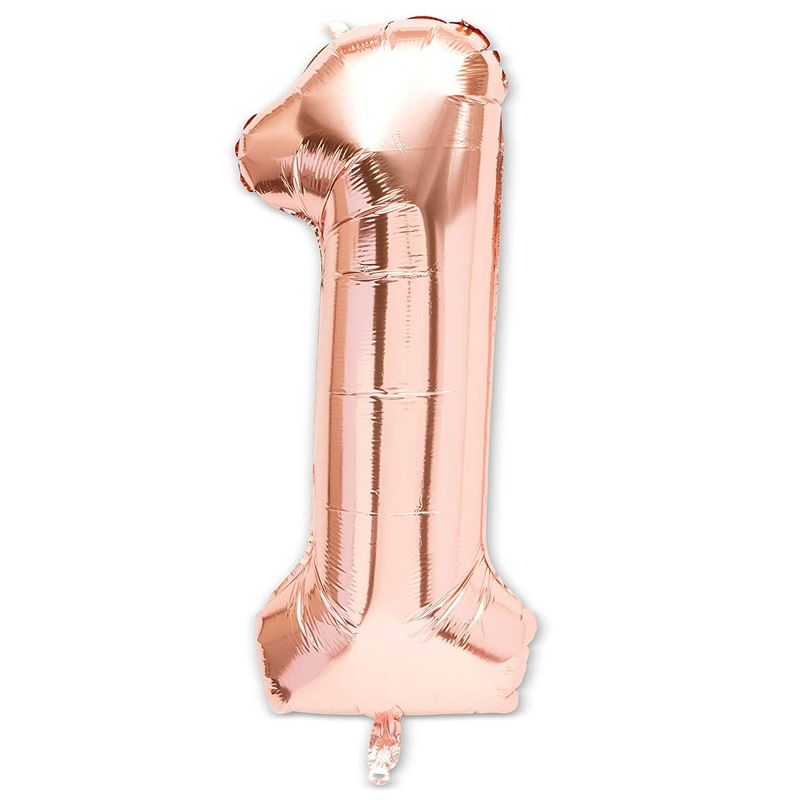 Rose Gold Foil Balloon, Pink Number 1 Balloons (40 in, 2-Pack)