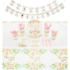 Bridal Party Pack, Includes Paper Plates, Napkins, Cups, Cutlery, Banner, and Plastic Tablecloth (Serves 24, 146 Pieces)