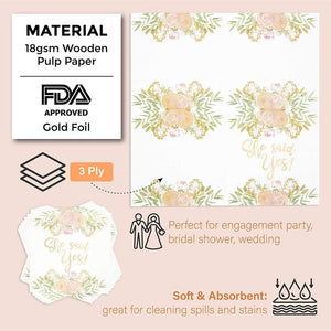 She Said Yes Party Supplies, Engagement Paper Napkins (5 x 5 In, White, 50 Pack)