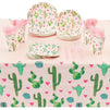 Succulent Cactus Party Pack, Includes Pink Paper Plates, Napkins, Cups, Cutlery and Plastic Tablecloth (Serves 24, 168 Pieces)