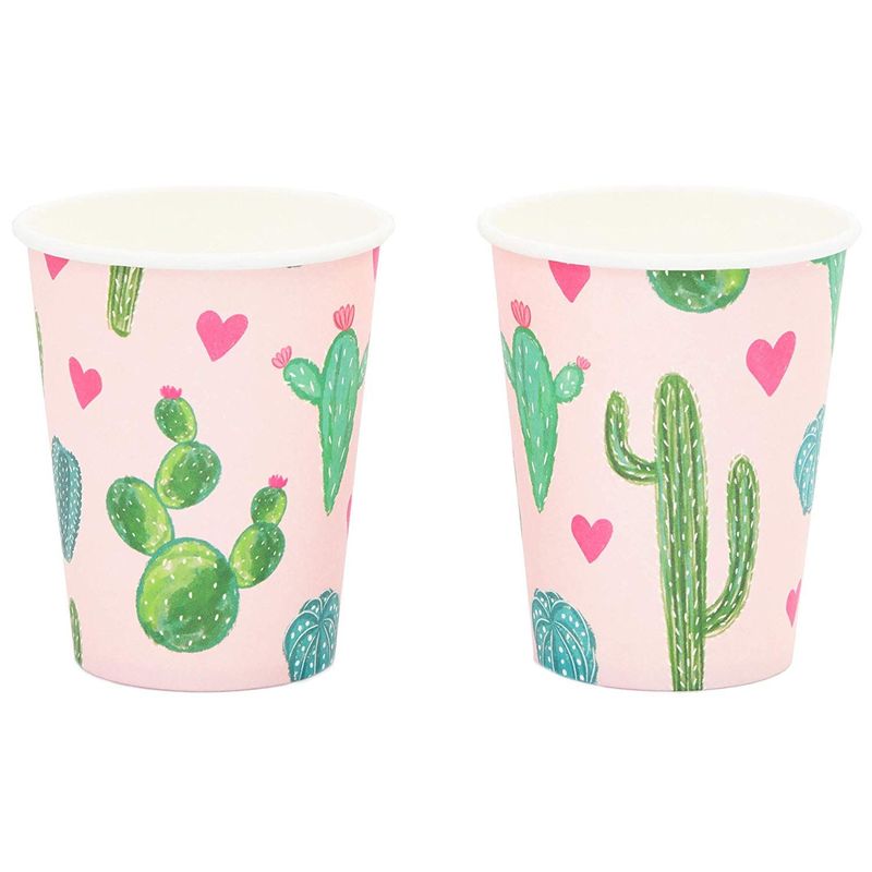 Succulent Cactus Party Pack, Includes Pink Paper Plates, Napkins, Cups, Cutlery and Plastic Tablecloth (Serves 24, 168 Pieces)