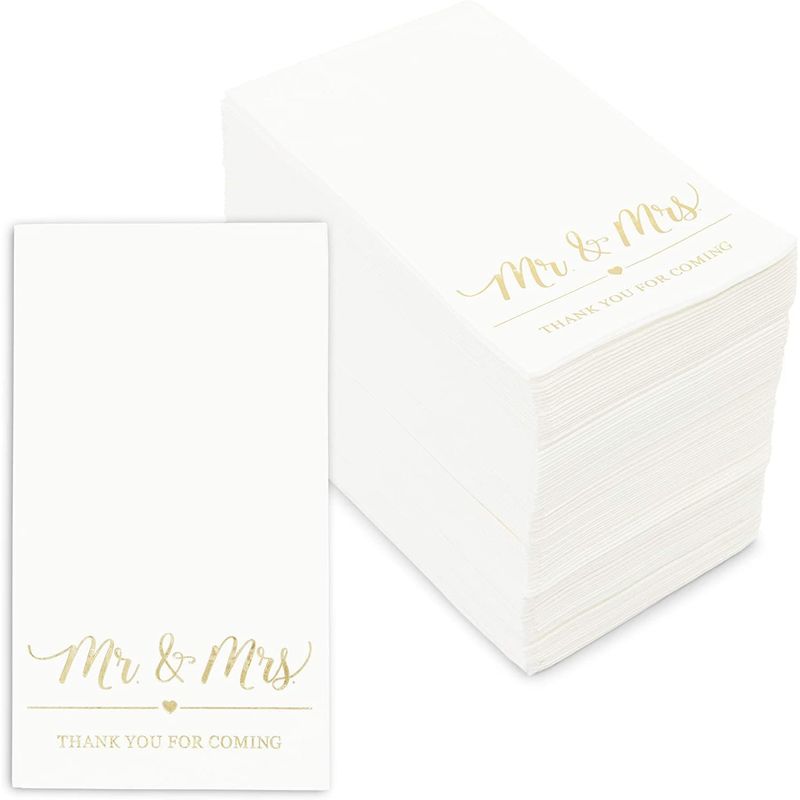 Mr and Mrs Wedding Dinner Napkins (4 x 8 Inches, 100 Pack)