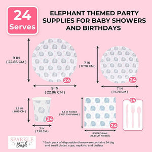 Elephant Themed Party Supplies Pack for Baby Showers (Serves 24)