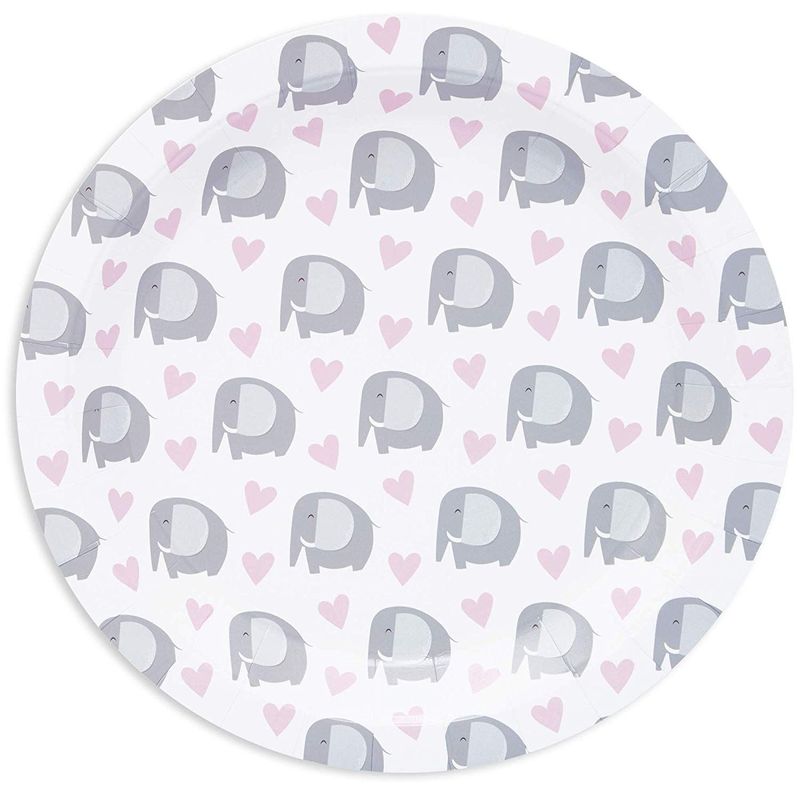 Elephant Party Plates for Baby Showers (9 In, Pink, 80 Pack)