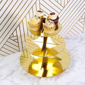 3-Tier Paper Cupcake Stands (12 x 12 in, Gold Foil, 3 Pack)