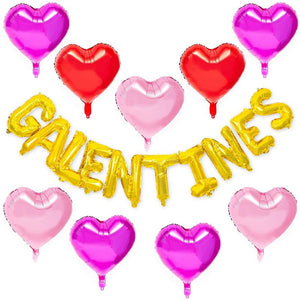 Galentine's Balloons and Hearts for Valentine's Party Decor (4 Colors, 19 Pack)